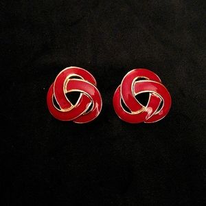 Red Enameled Celtic Knot Earrings by Napier